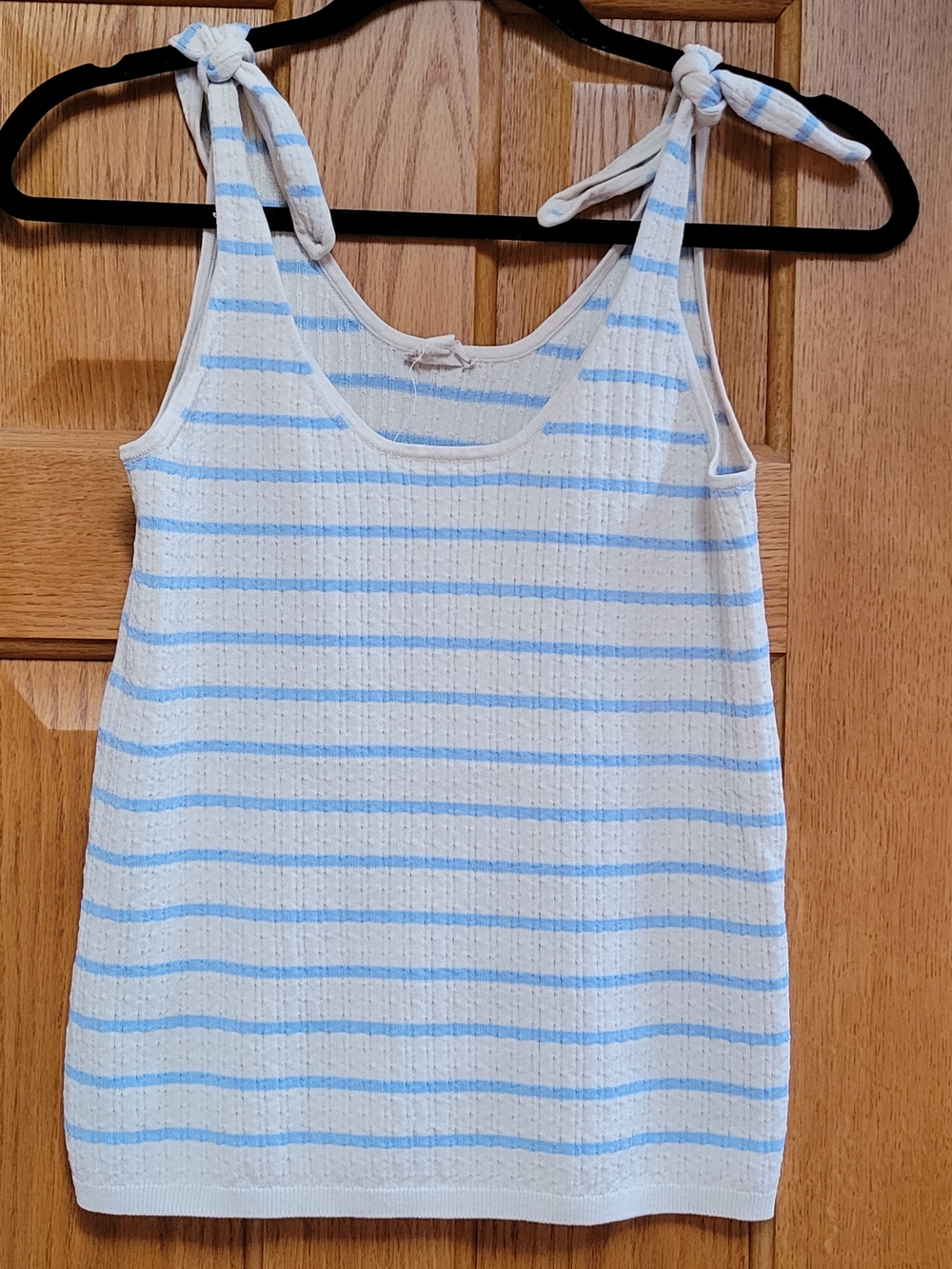 Hem & Thread White and Light Blue Striped Tie-Shoulder Tank Top